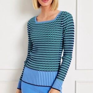 Talbots | Square Neck Check Sweater, MP NWT